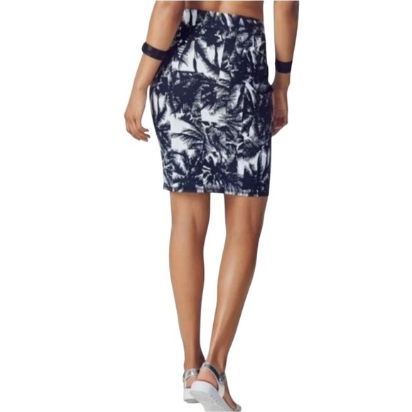 Fabletics Cora Stretch Pencil Skirt Hawaiian Tropical Black & White Midi Small - Picture 2 of 7